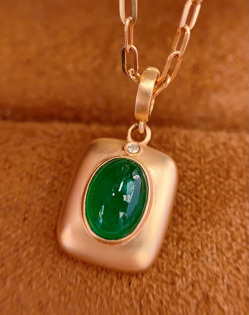 18K Gold Natural Emerald Pendant with Diamond, 1ct, 1.14g (Bail Not Included) - 2