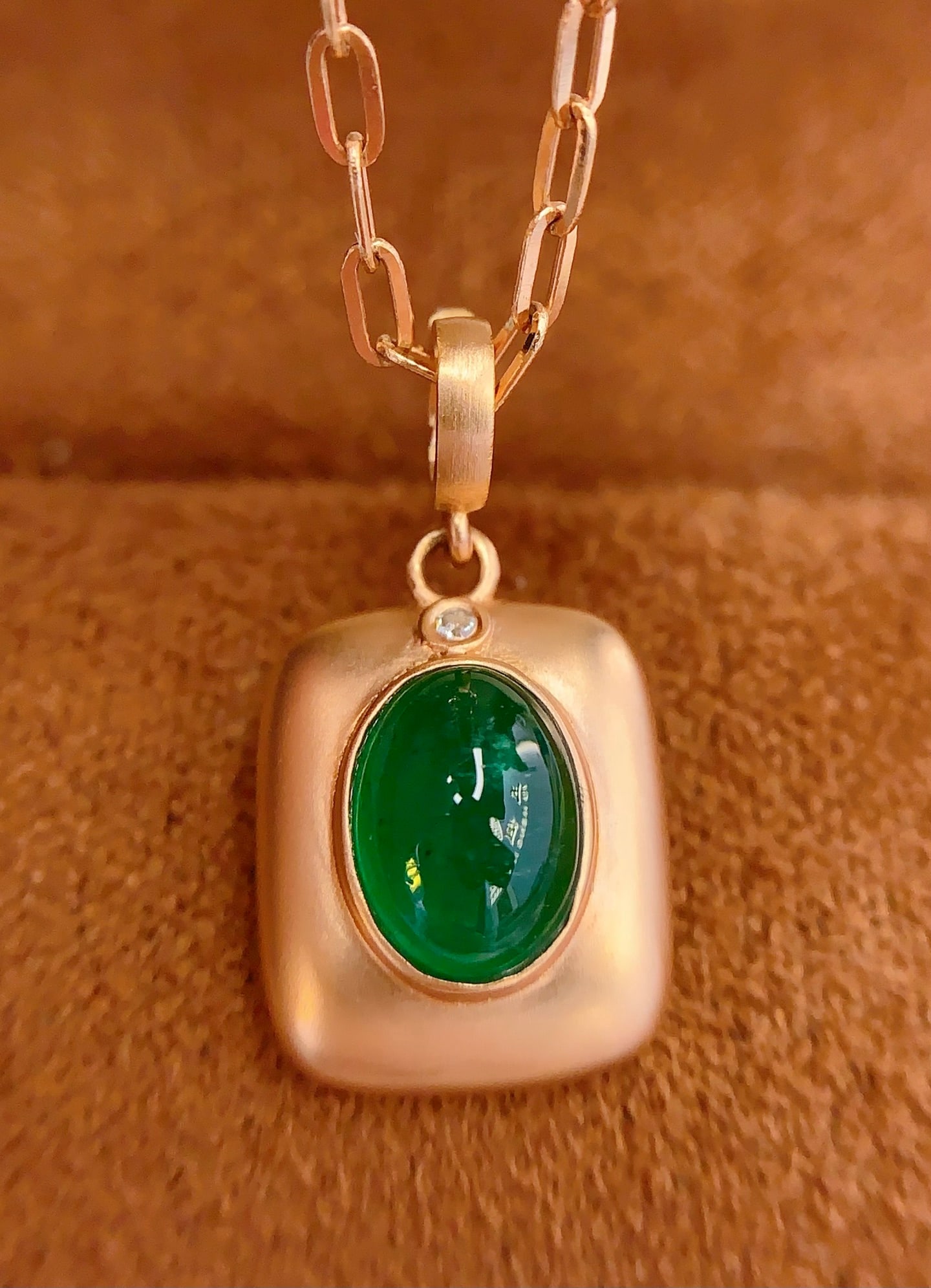 18K Gold Natural Emerald Pendant with Diamond, 1ct, 1.14g (Bail Not Included) - 5