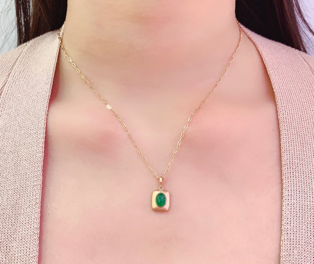 18K Gold Natural Emerald Pendant with Diamond, 1ct, 1.14g (Bail Not Included) - 6