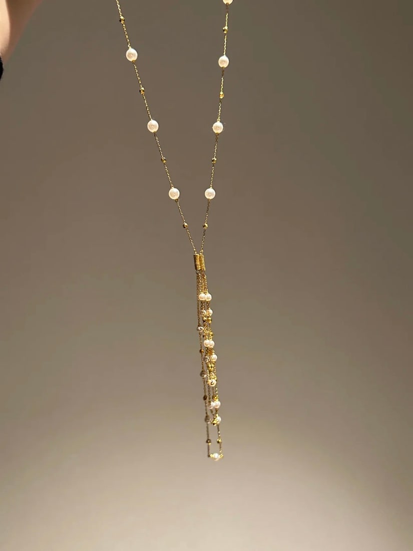 Freshwater Pearl Starburst Sweater Necklace with Magnetic Clasp, 3.5-4mm - 2