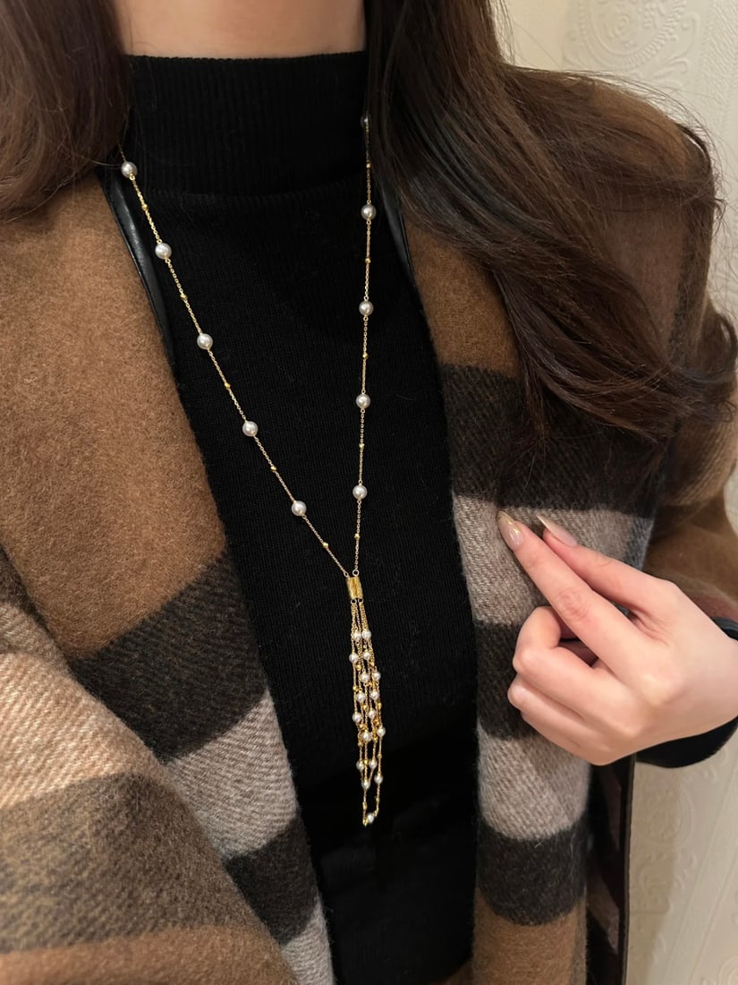 Freshwater Pearl Starburst Sweater Necklace with Magnetic Clasp, 3.5-4mm - 5