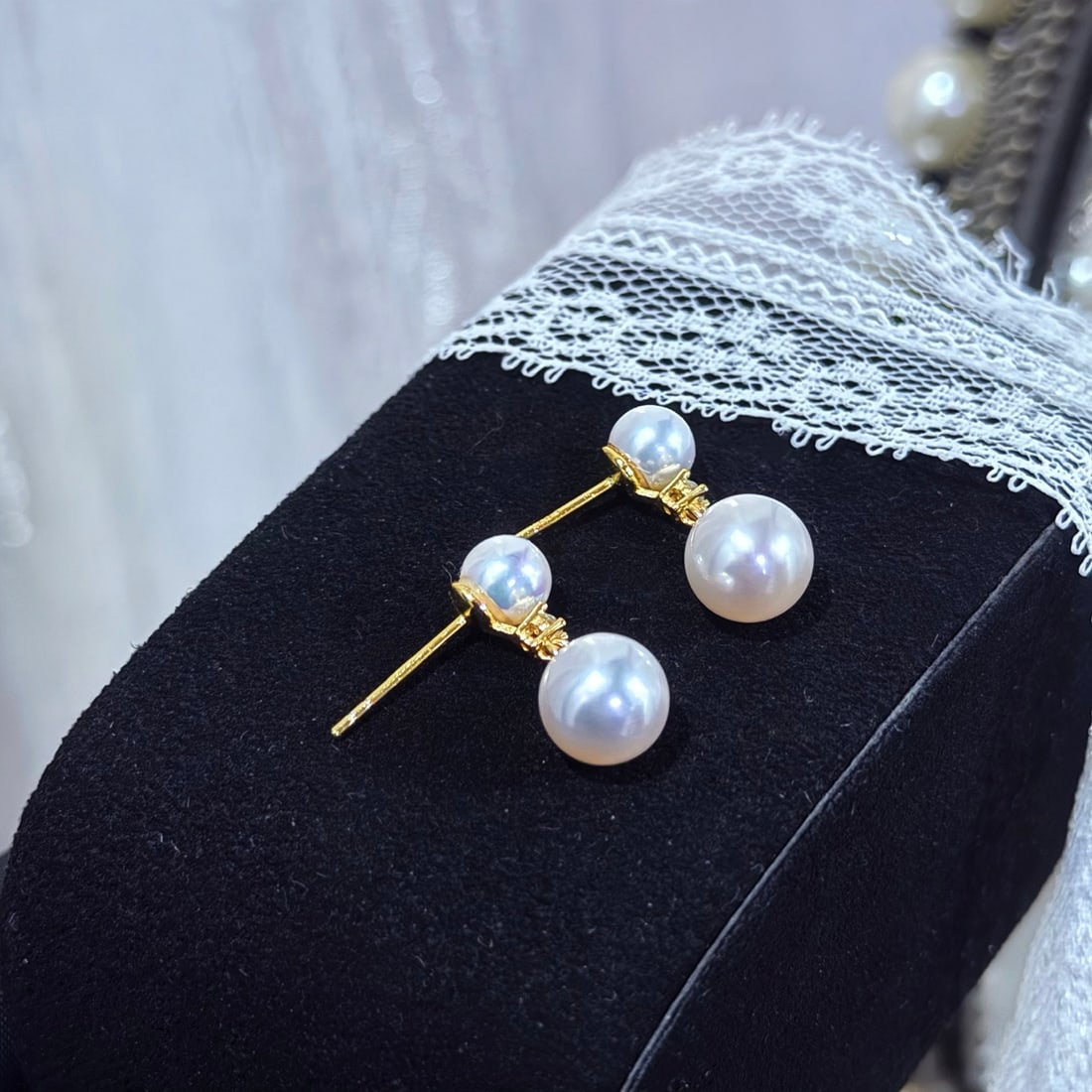 Sterling Silver Double Pearl Stud Earrings, 5-7.5mm High-Quality Natural Pearls - 2