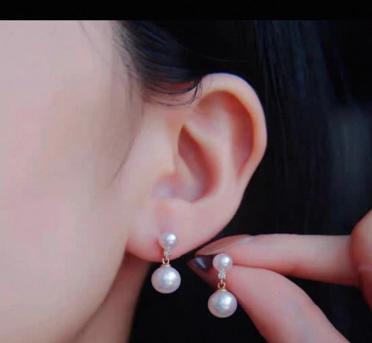 Sterling Silver Double Pearl Stud Earrings, 5-7.5mm High-Quality Natural Pearls - 3