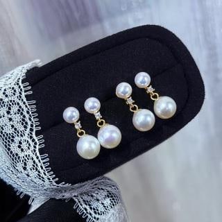 Sterling Silver Double Pearl Stud Earrings, 5-7.5mm High-Quality Natural Pearls - 4