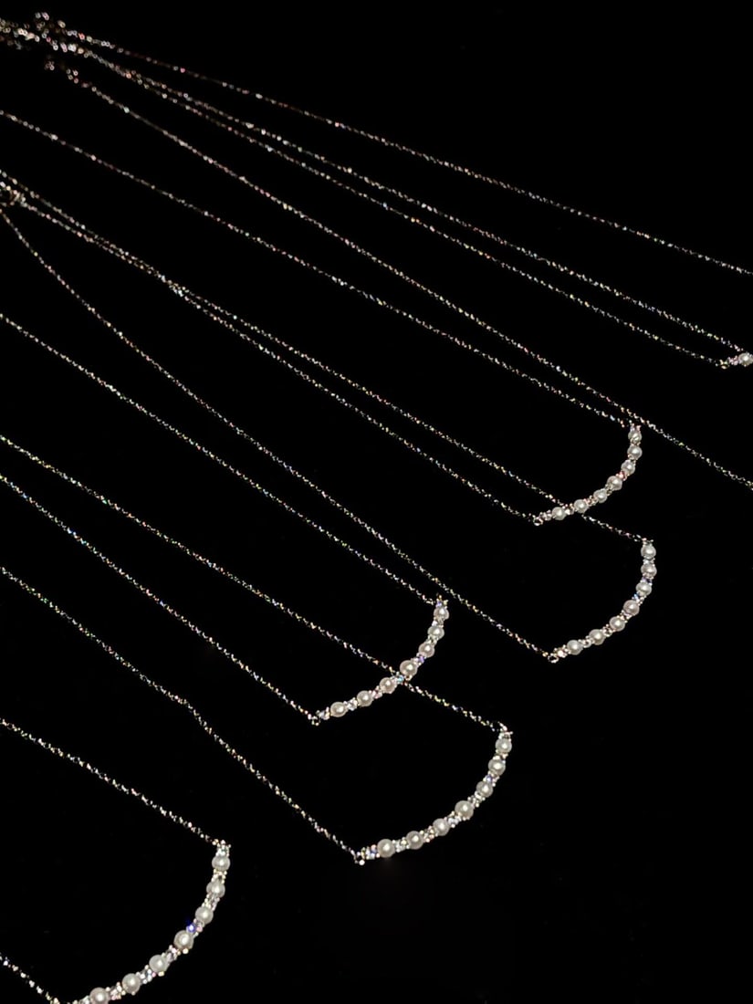 14K Gold-Plated Seven-Pearl Necklace with Cubic Zirconia Accents - 5