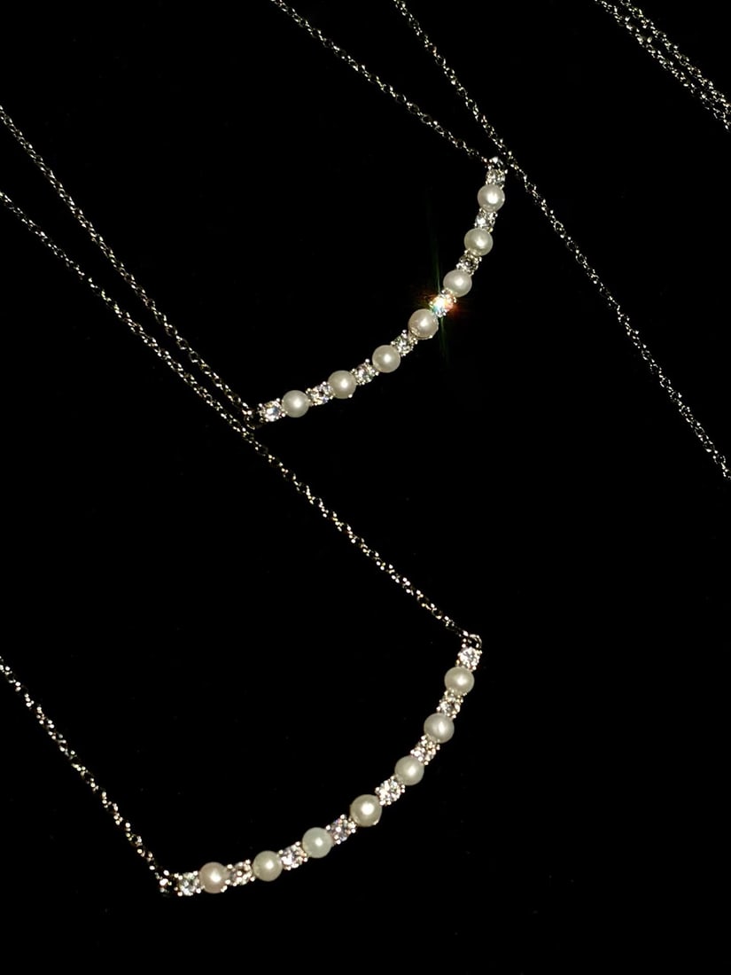 14K Gold-Plated Seven-Pearl Necklace with Cubic Zirconia Accents - 7