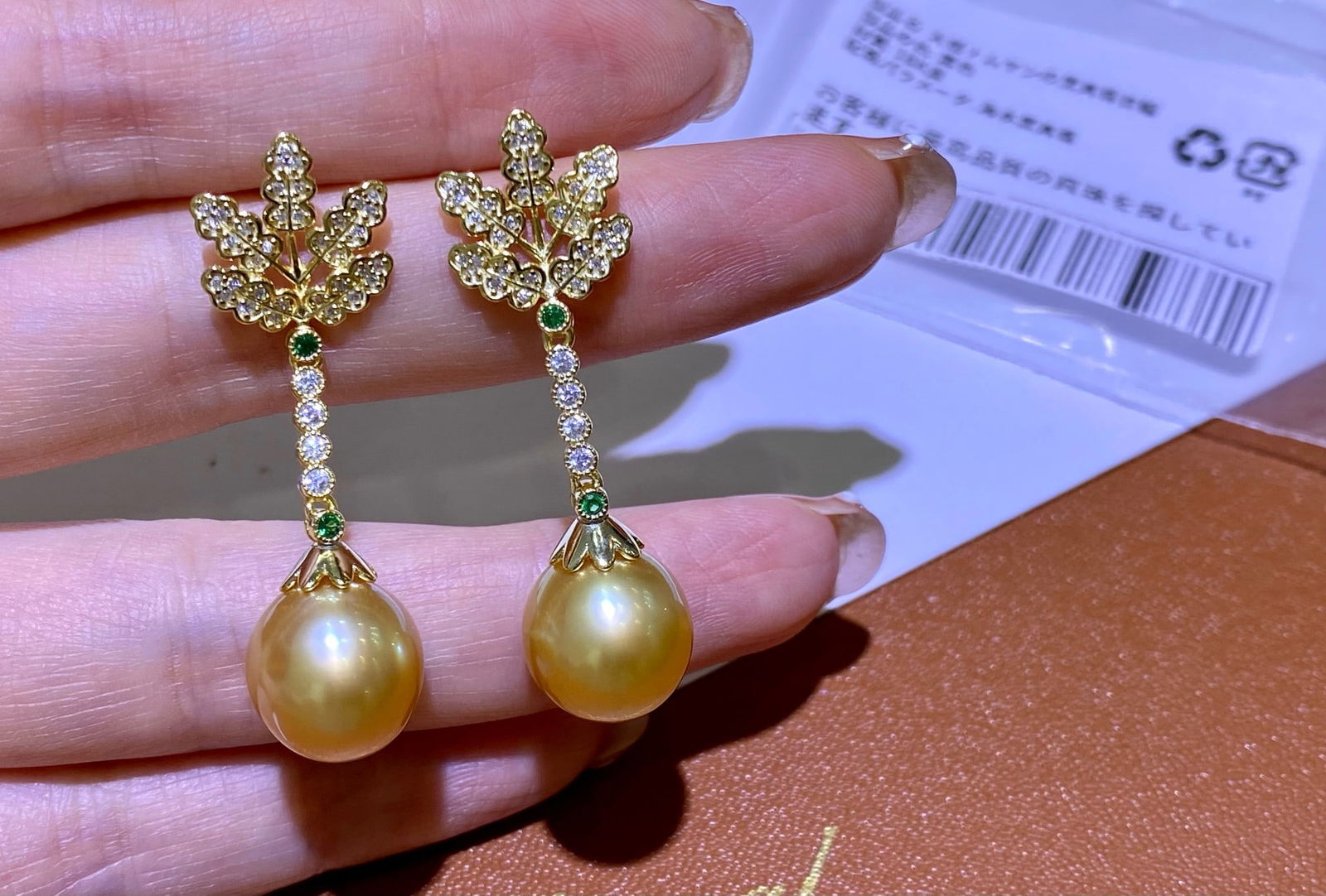 S925 Sterling Silver Earrings with 10-11mm Natural Golden Pearls - 2