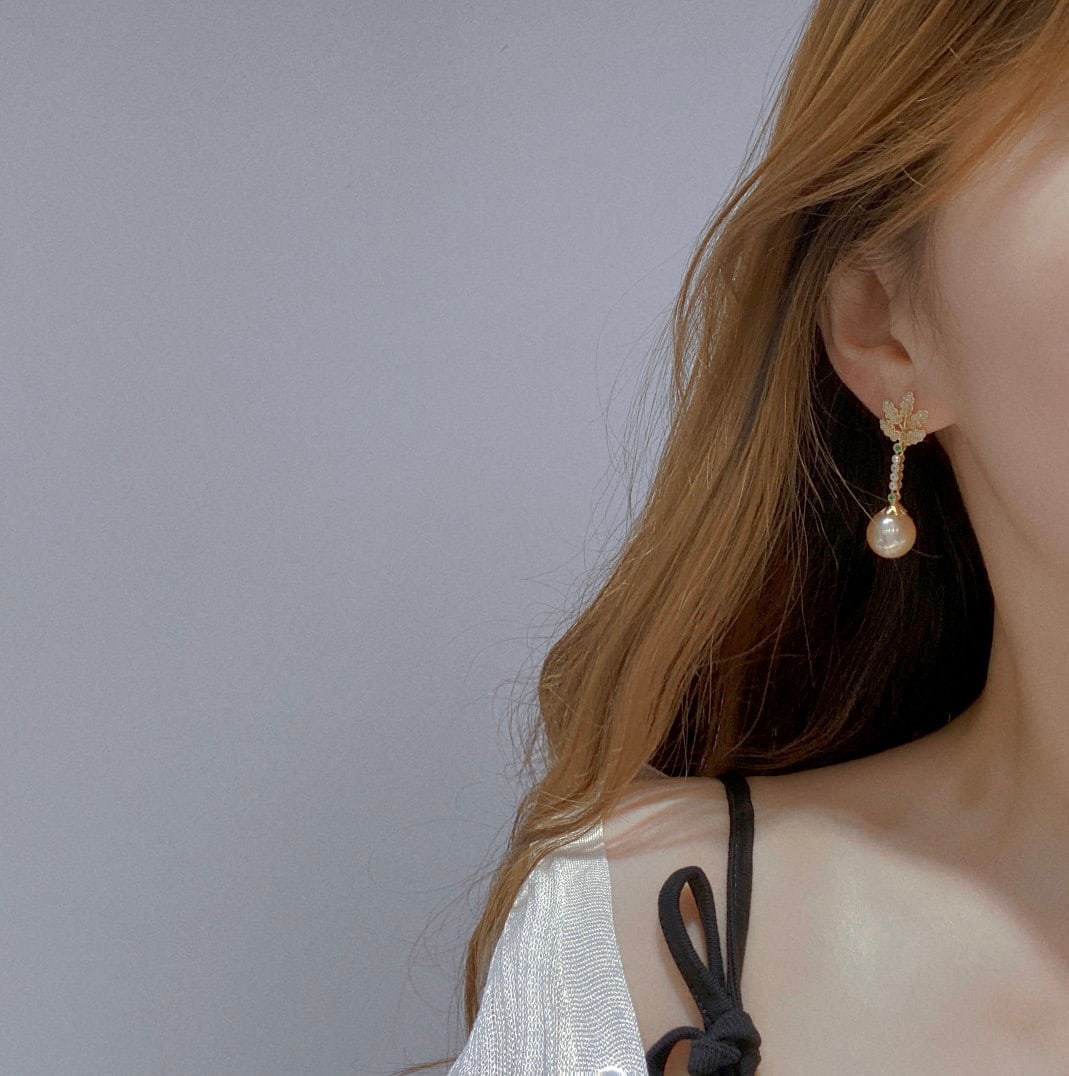 S925 Sterling Silver Earrings with 10-11mm Natural Golden Pearls - 4