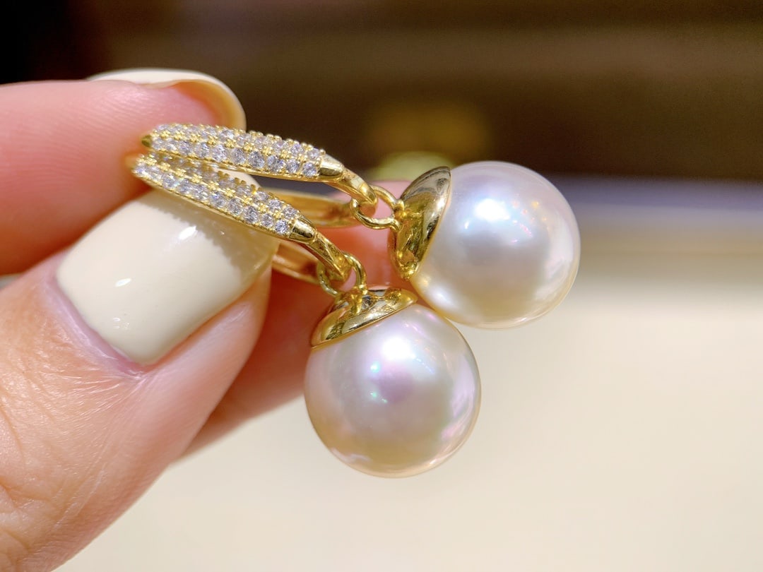 S925 Sterling Silver Earrings with 12-13mm Natural Aurora Pearls - 2