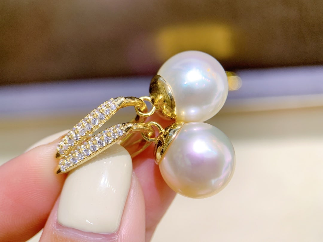 S925 Sterling Silver Earrings with 12-13mm Natural Aurora Pearls - 3