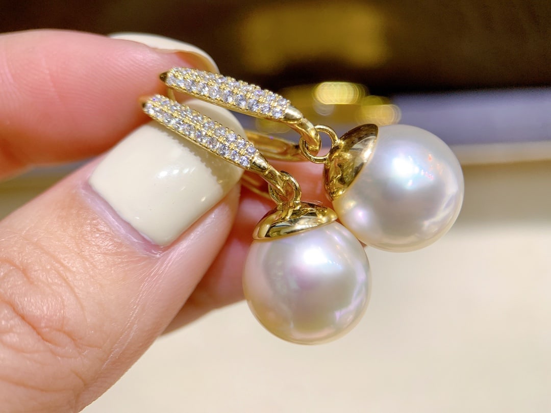 S925 Sterling Silver Earrings with 12-13mm Natural Aurora Pearls - 4