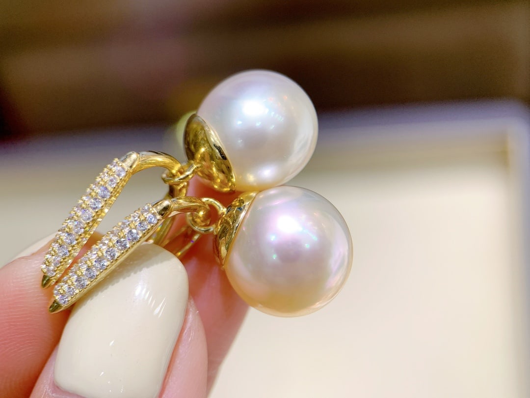 S925 Sterling Silver Earrings with 12-13mm Natural Aurora Pearls - 5