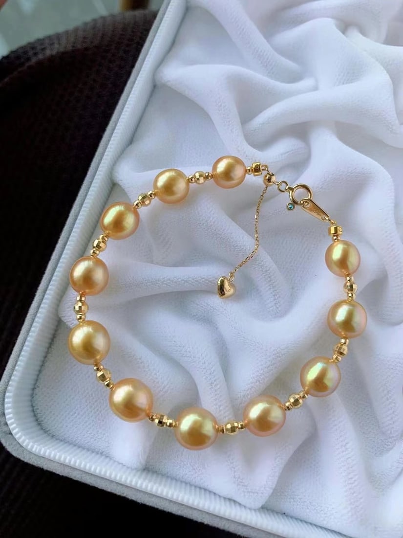 18K Gold Pearl Bracelet with 7-8mm Dark Golden Pearls and 16+3cm Adjustable Chain - 3