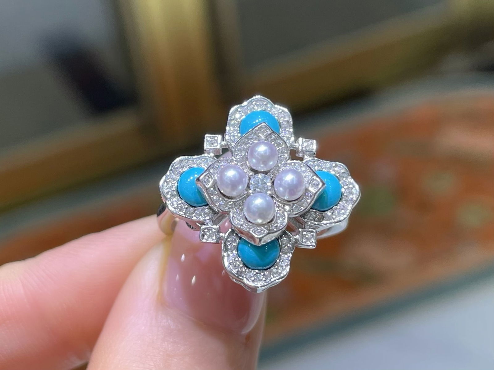 S925 Sterling Silver Ring with 3-4mm Natural Freshwater Pearl - 2