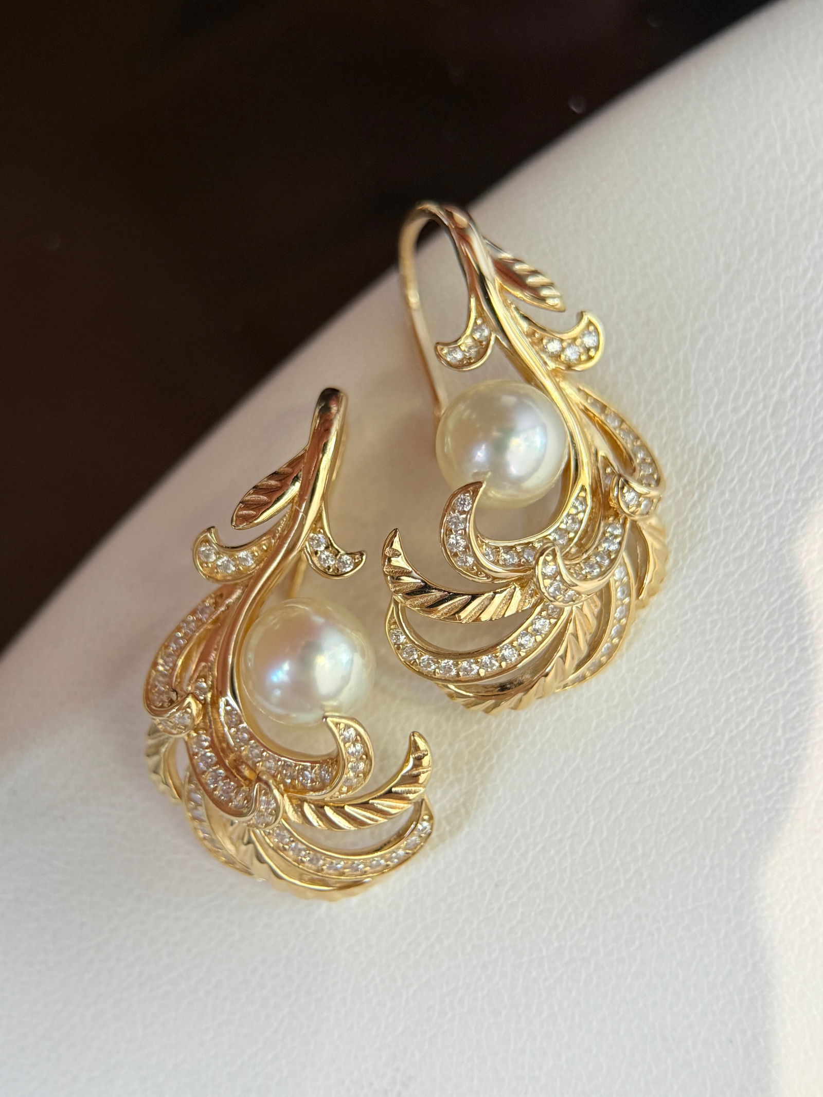 S925 Sterling Silver Akoya Pearl Feather Earrings, 7-8mm - 6