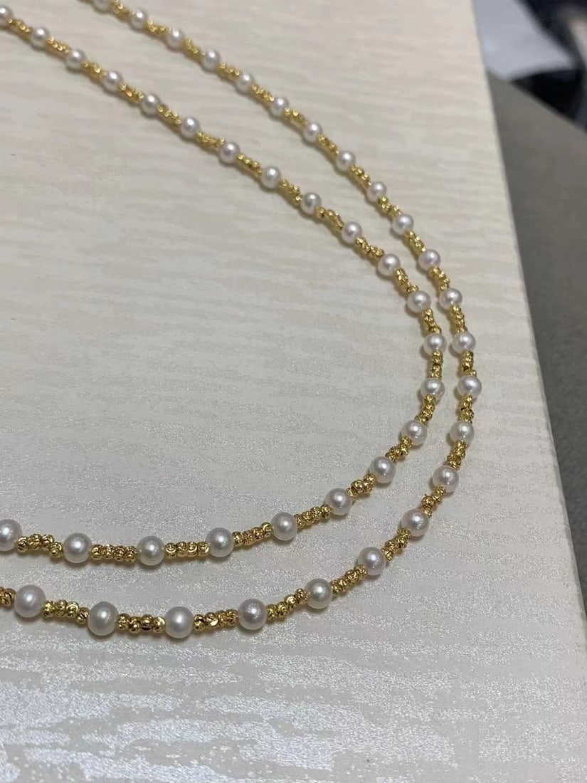 14K Gold-Plated Necklace with 5-6mm Natural Freshwater Non-Nucleated Pearls, 95cm - 3
