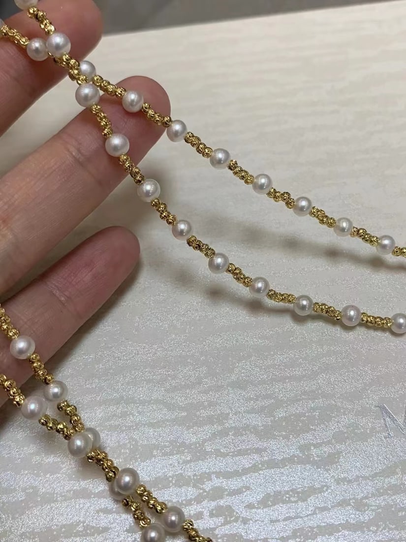 14K Gold-Plated Necklace with 5-6mm Natural Freshwater Non-Nucleated Pearls, 95cm - 4