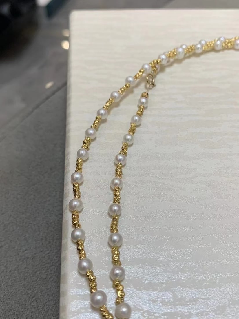14K Gold-Plated Necklace with 5-6mm Natural Freshwater Non-Nucleated Pearls, 95cm - 5