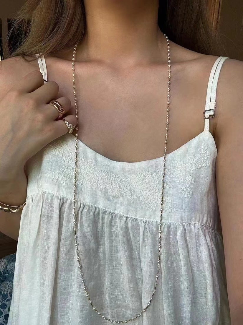 14K Gold-Plated Necklace with 5-6mm Natural Freshwater Non-Nucleated Pearls, 95cm - 6