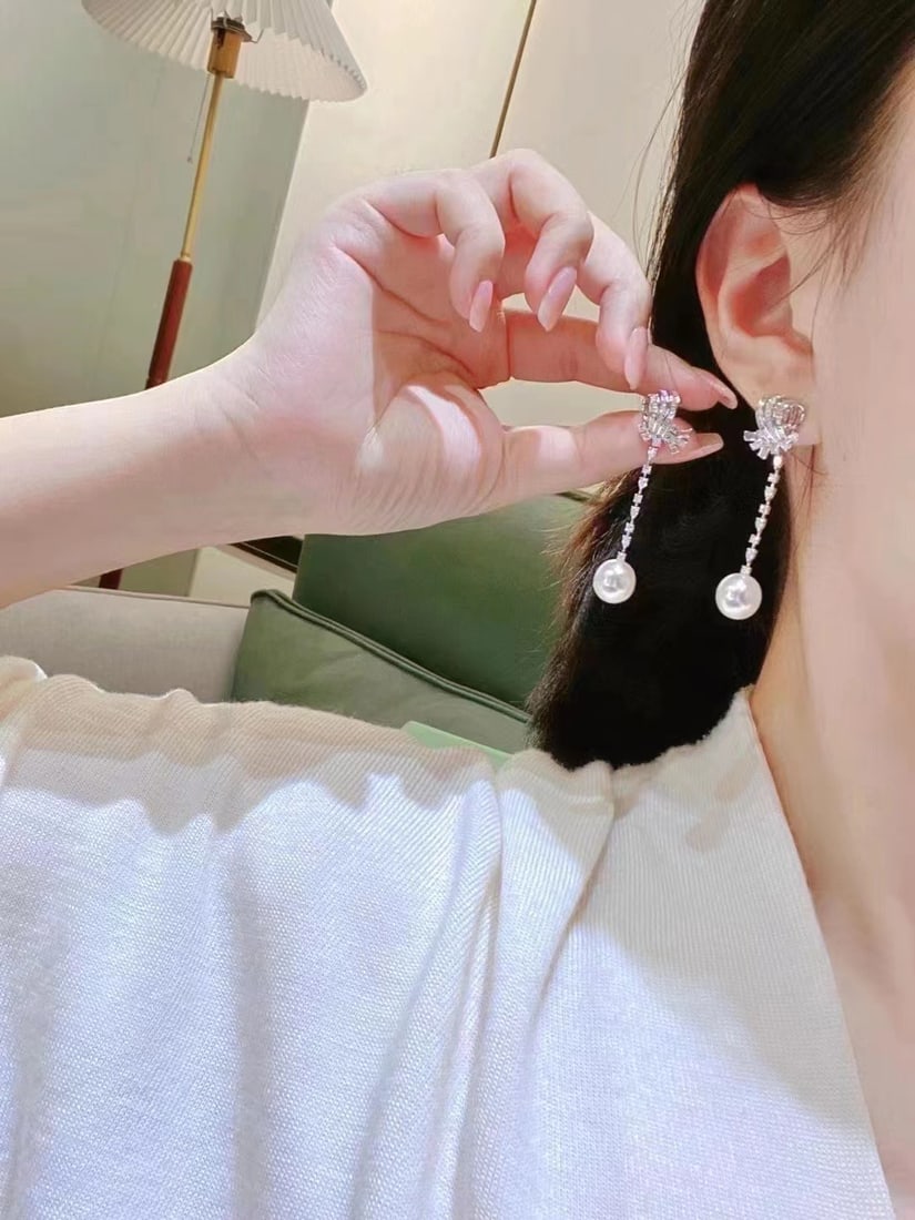 S925 Sterling Silver Earrings with 9-10mm Natural Pearls - 4