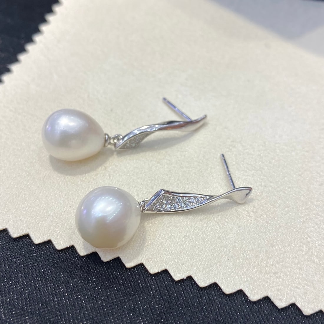 S925 Sterling Silver Earrings with 9-10mm Natural Freshwater Teardrop Pearls - 2