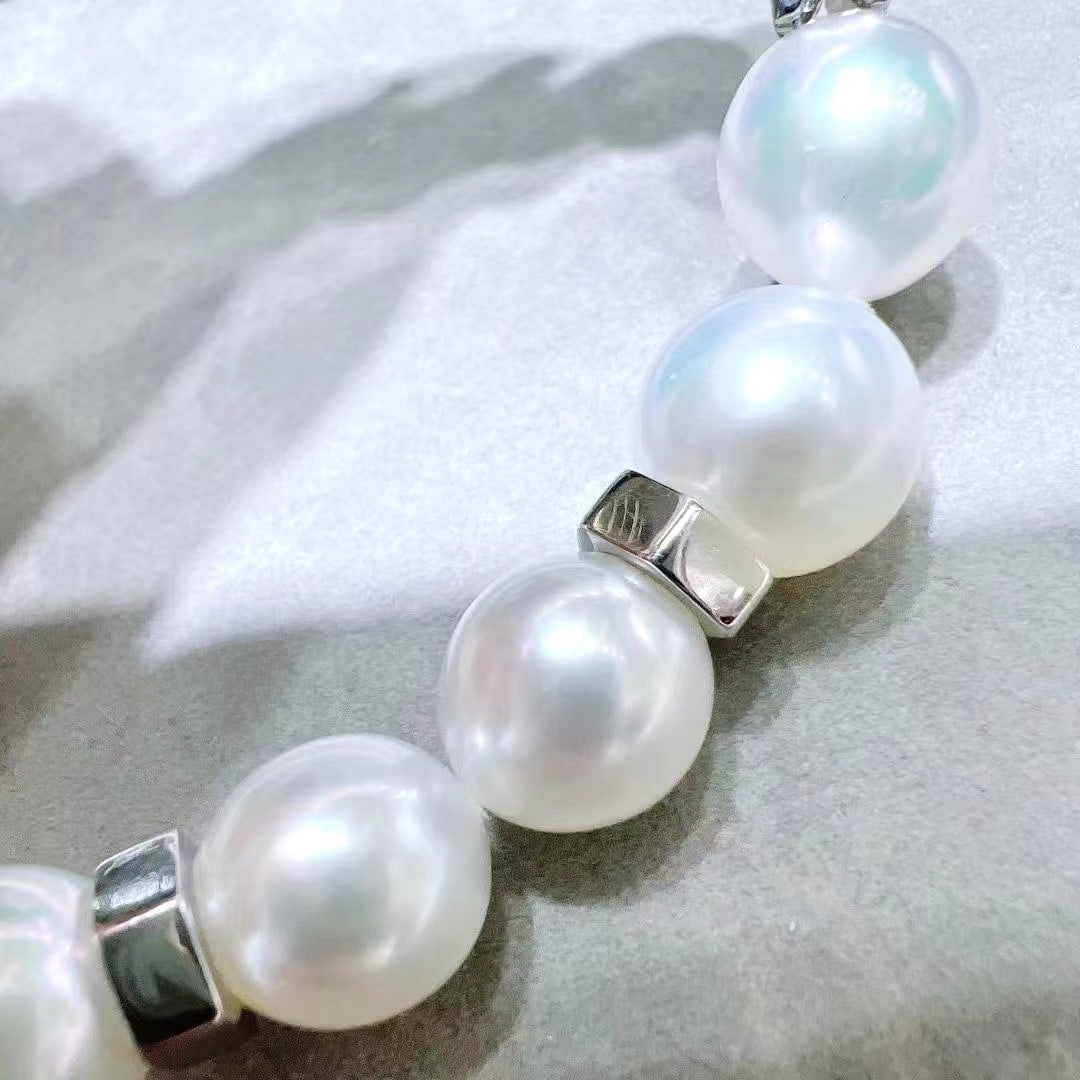 S925 Sterling Silver Bracelet with 10-11mm Near-Round Freshwater Pearls - 4