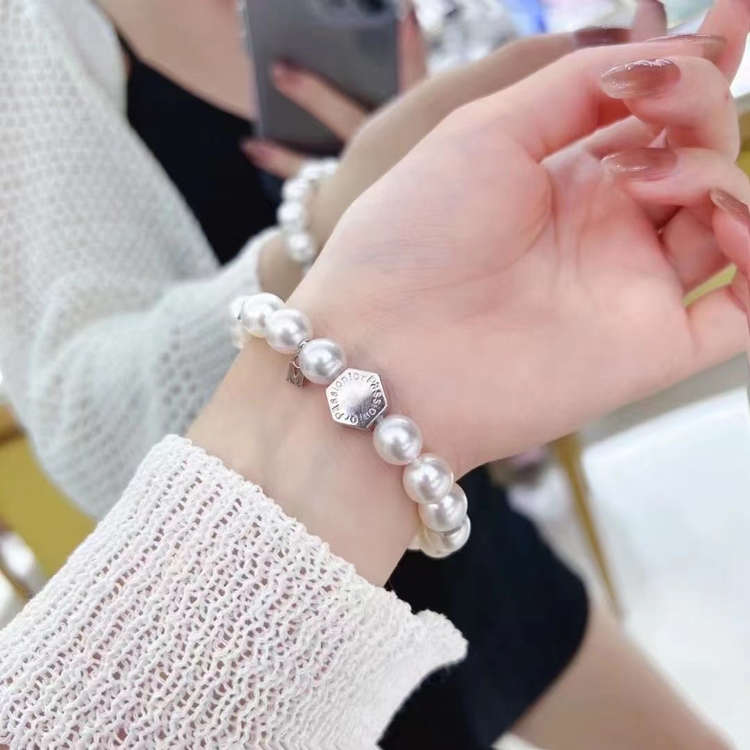 S925 Sterling Silver Bracelet with 10-11mm Near-Round Freshwater Pearls - 5