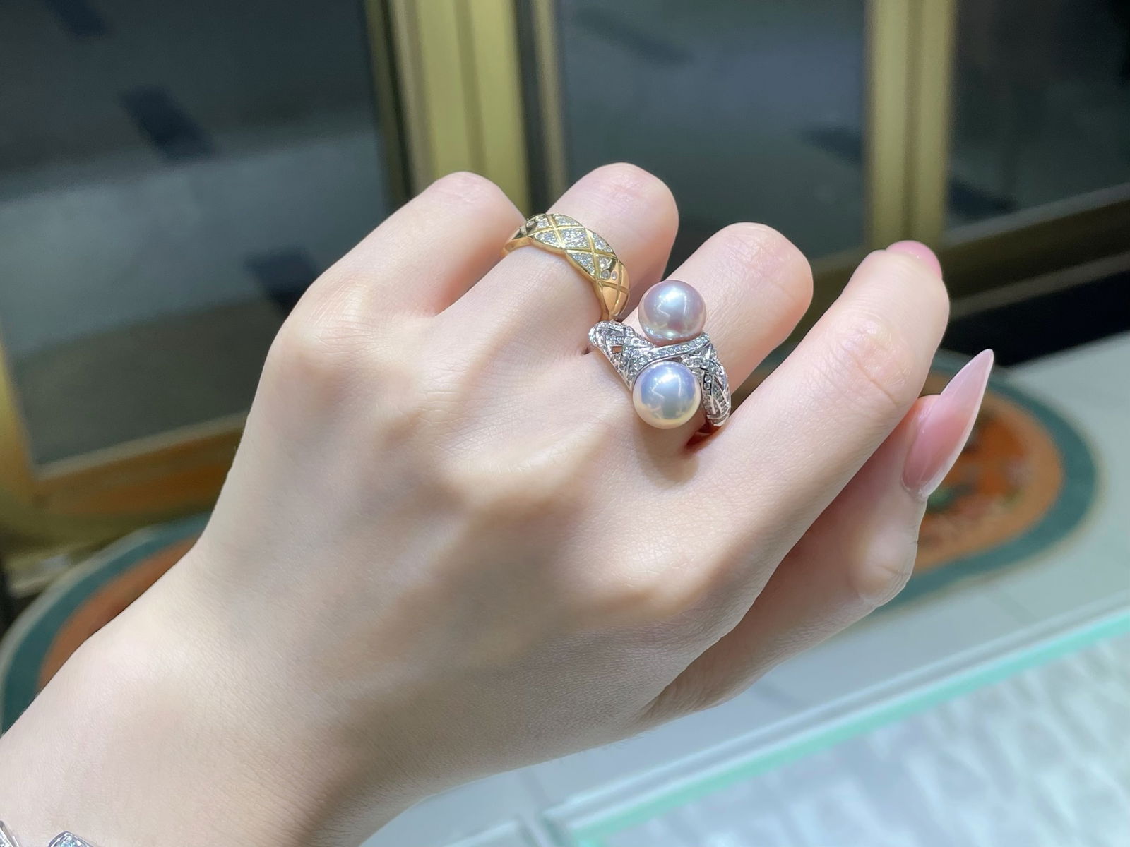 S925 Sterling Silver Ring with 8.5-9mm Natural Freshwater Double-Pearl Design - 4