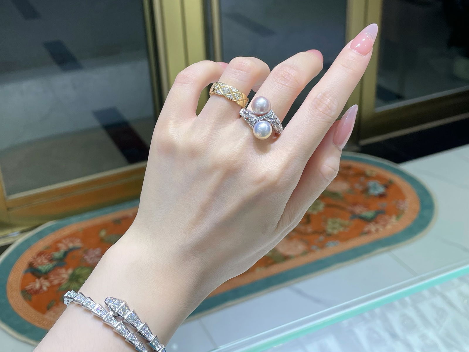 S925 Sterling Silver Ring with 8.5-9mm Natural Freshwater Double-Pearl Design - 5