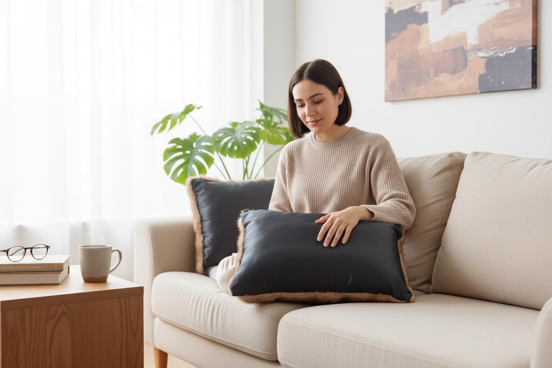 BROWN MINK FUR PILLOWS - 3