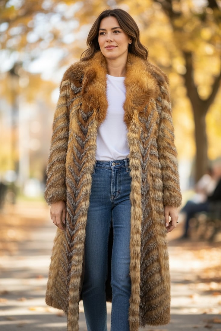 RED SILVER FOX FUR COAT EU: XL ; US: 18 - 2