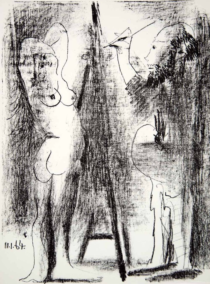 Picasso Original lithograph Le Peintre et son Modele 1964: Title: Picasso Original lithograph Le Peintre et son Modele 1964 Artist: Picasso, Prints from the Mourlot Press, Variety of Picasso Description: Title: Le Peintre et son Modele Artist: Pablo Picasso