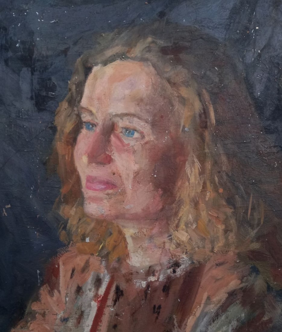 Oil painting Portrait of a model Alex Ditriev: Title: Oil painting Portrait of a model Alex Ditriev Description: 457AD Painter: Alex Ditriev Size: 43x37 cm/ 16.93x14.56 inches Components: oil, cardboardOriginal painting from our collection ERA: Sh