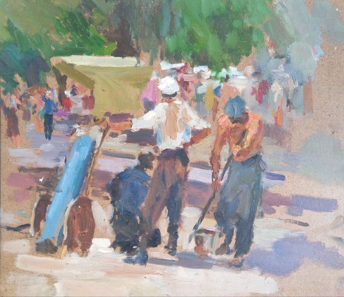 Oil painting Road repair Alex Ditriev: Title: Oil painting Road repair Alex Ditriev Description: 507AD Painter: Alex Ditriev Size:35x30 cm/ 13.78x11.81 inches Components: oil, cardboardOriginal painting from our collection ERA: Short infor