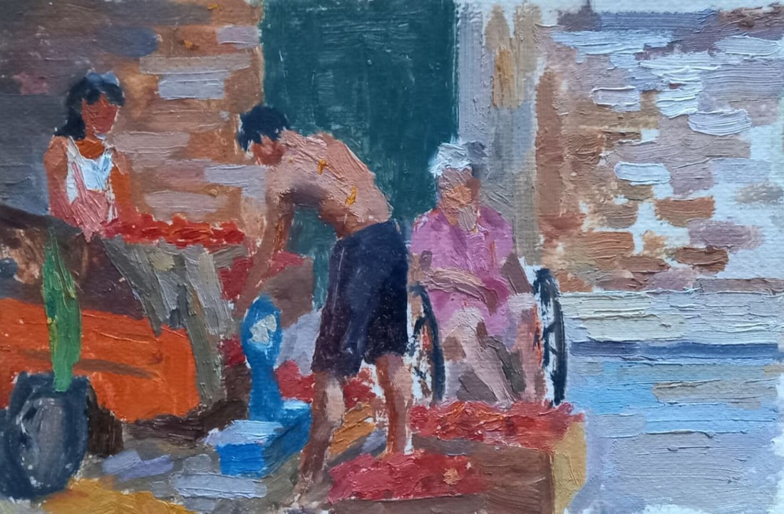 Oil painting Etude Alex Ditriev: Title: Oil painting Etude Alex Ditriev Description: 530AD Painter: Alex Ditriev Size:20x31 cm/ 7.87x12.20 inches Components: oil, cardboardOriginal painting from our collection ERA: Short information: