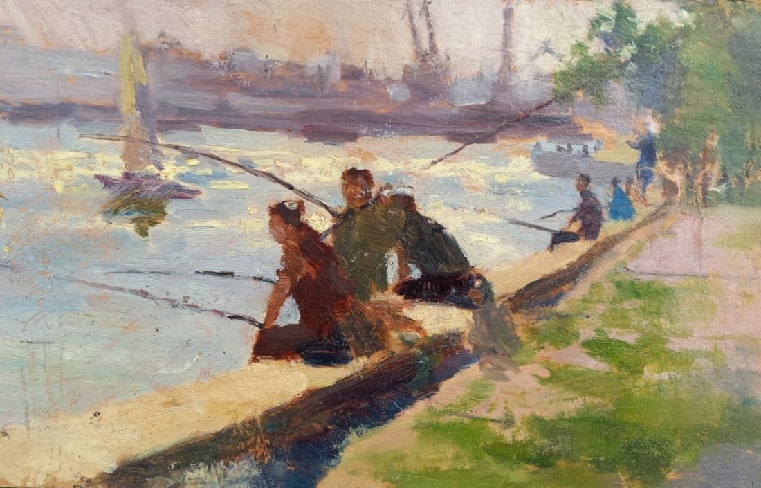 Oil painting Fishermen Alex Ditriev: Title: Oil painting Fishermen Alex Ditriev Description: 580AD Painter: Alex Ditriev Size:19,5x30 cm/ 7.68x11.81 inches Components: oil, cardboardOriginal painting from our collection ERA: Short inform