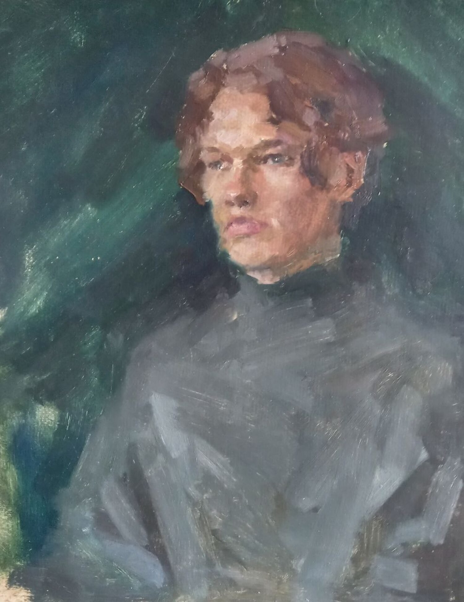 Oil painting Portrait Alex Ditriev: Title: Oil painting Portrait Alex Ditriev Description: 614AD Painter: Alex Ditriev Size:44x40 cm/ 17.32x15.75 inches Components: oil, cardboardOriginal painting from our collection ERA: Short informat