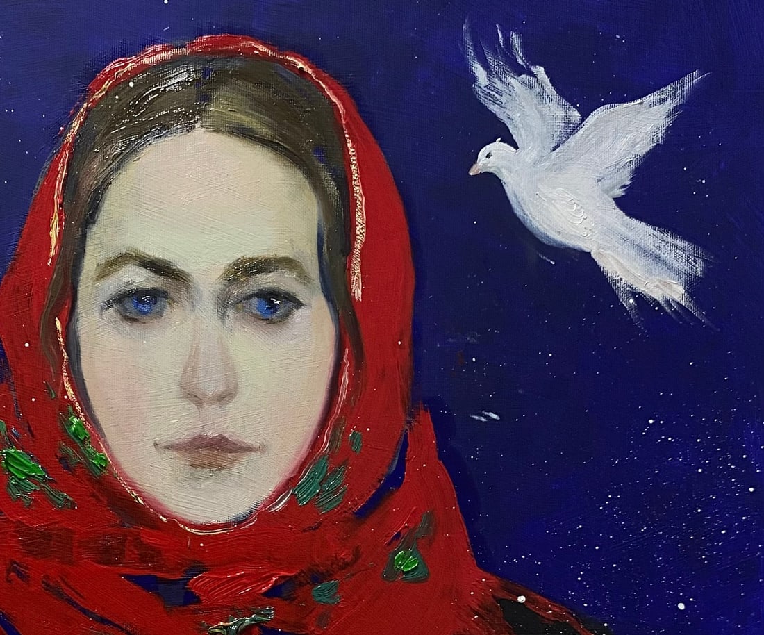 Oil painting Woman with a pigeon Yulia D. - 8