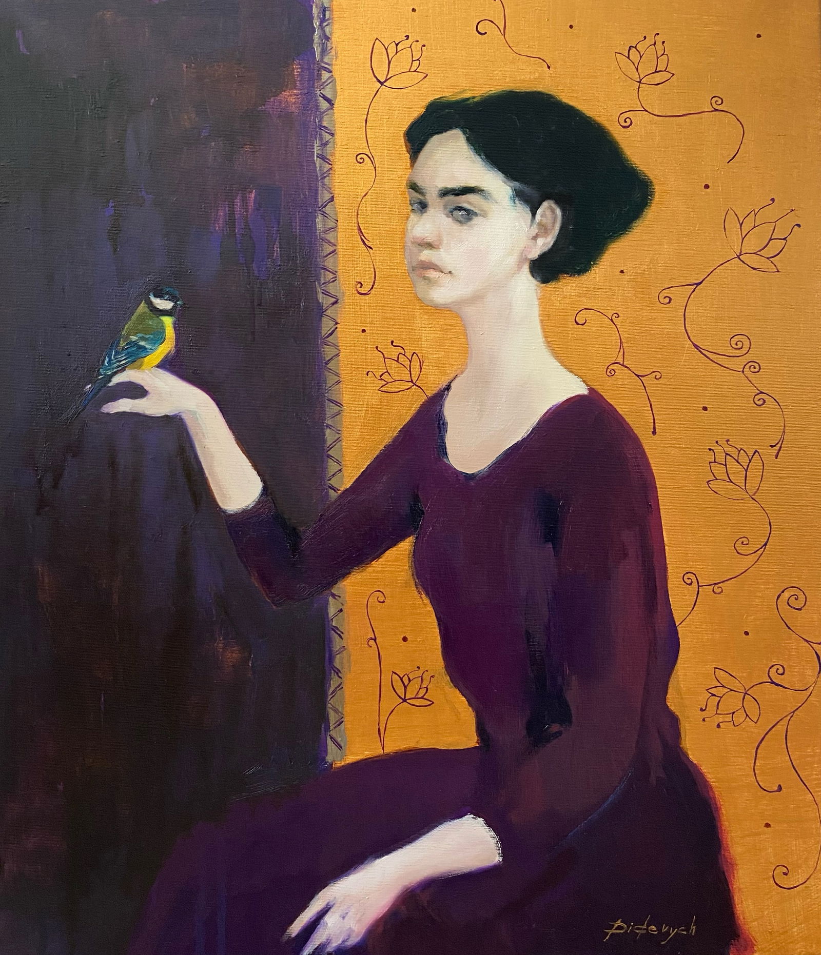 Oil painting Woman with bird Yulia D. (1 of 10)