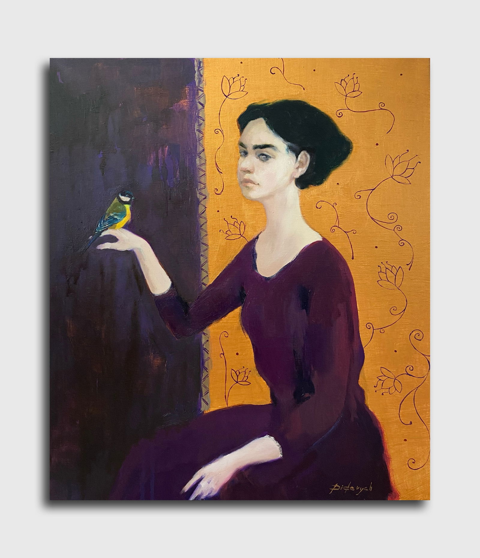 Oil painting Woman with bird Yulia D. - 2