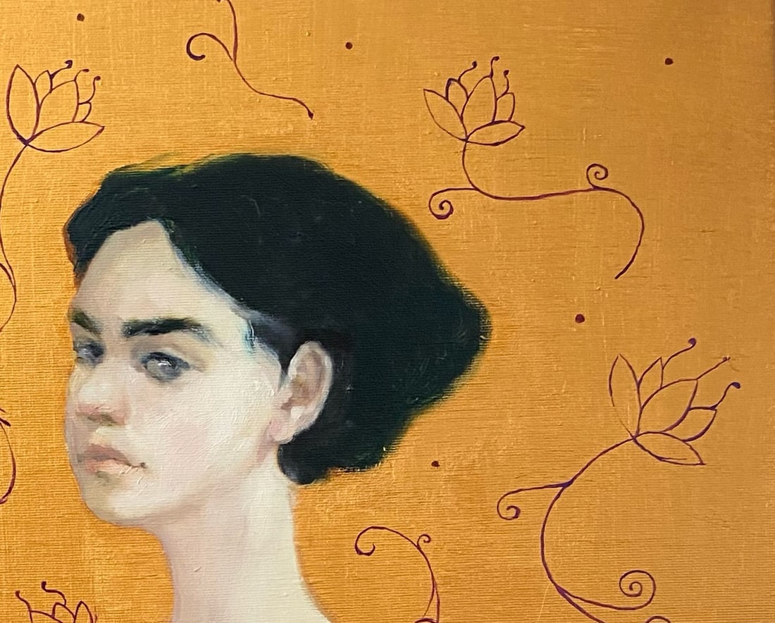 Oil painting Woman with bird Yulia D. - 4