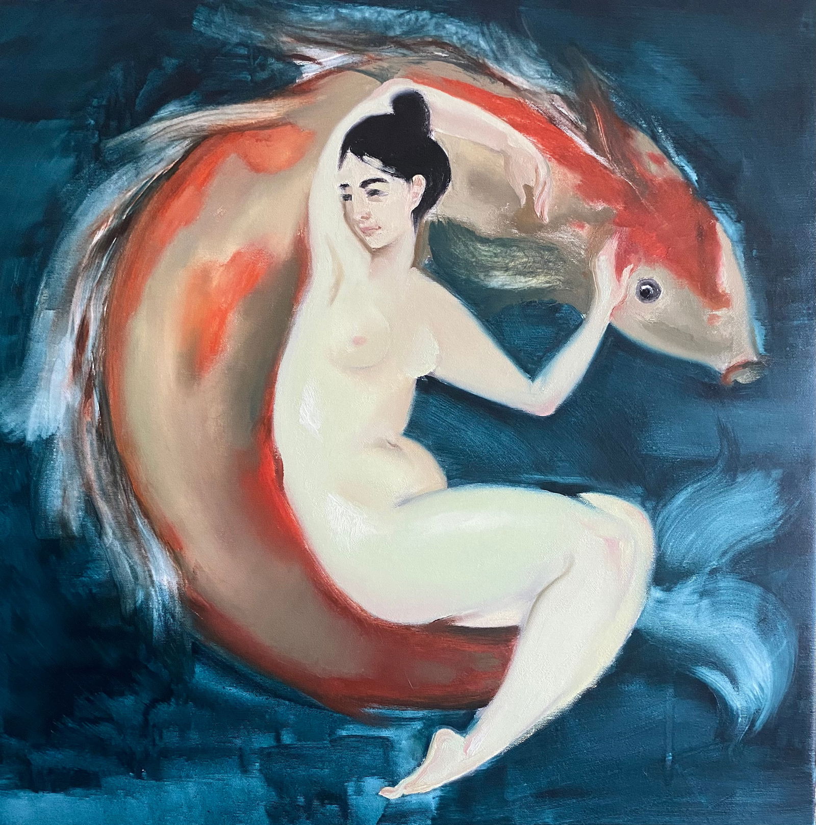 Oil painting Figure Woman Yulia D.: Title: Oil painting Figure Woman Yulia D. Description: 24YD Painter: Yulia D. Size: 65x65 cm/25.59x25.59 inches Components: oil, canvas Original painting from our collection ERA: 2025 Short