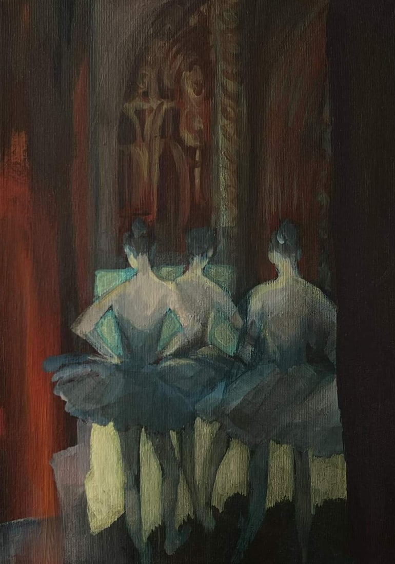 Acrylic painting ballet series Behind the scenes 2 Natalia V.: Title: Acrylic painting ballet series Behind the scenes 2 Natalia V. Description: 16Vc Painter: Natalia V. Size: 35x25 cm/ 13.77x9.84 inches Components: acrylic, canvas Original painting CONDITION: ex