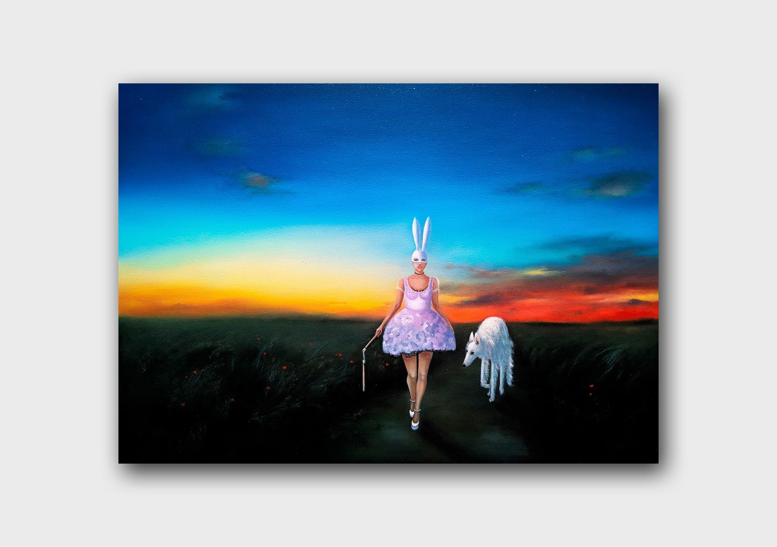 Oil painting Bunny suit Ukrainian painter: Title: Oil painting Bunny suit Ukrainian painter Description: 01Stl Painter: Larysa S. Size: 50x70 cm/ 19.7x27.55 inches Components: oil, canvas Original painting CONDITION: exellent ERA: 2025ARTIST: