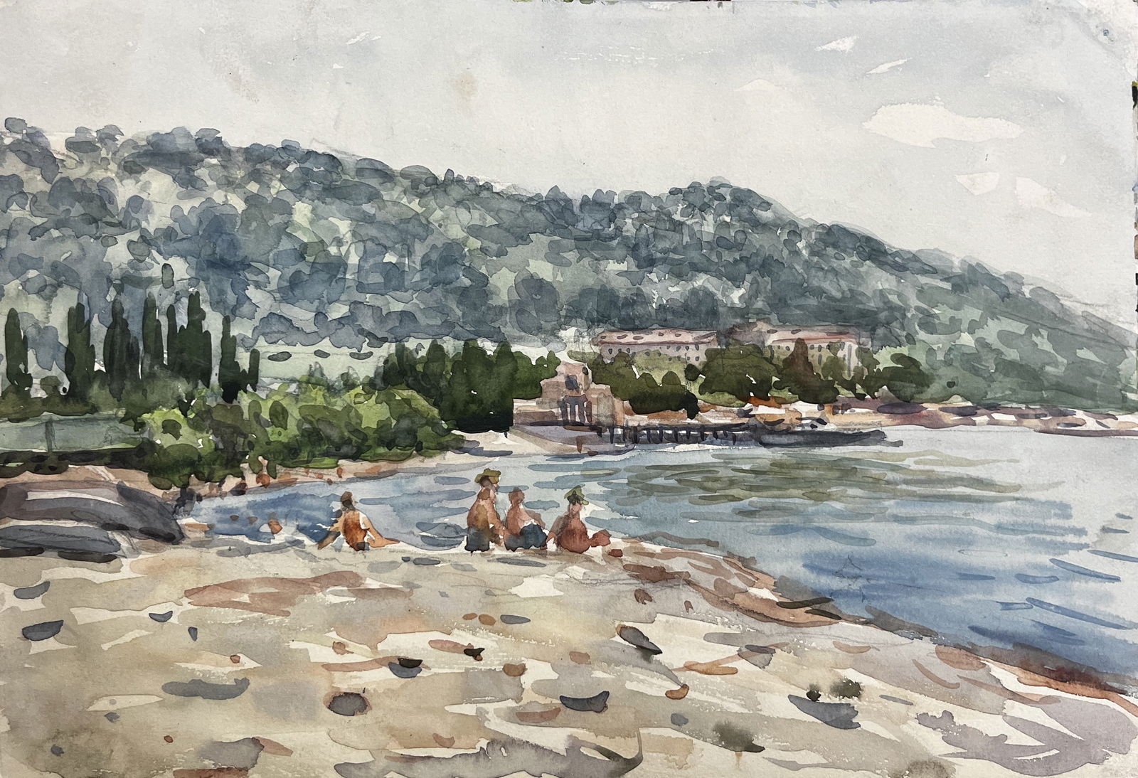 Watercolor painting Sea beach Krikhatsky: Title: Watercolor painting Sea beach Krikhatsky Description: 10Duk Painter: Krikhatsky Size: 23x23,5 cm/9,05x9,25 inches Components: Watercolor, paperOriginal painting from our collection ERA: Short i