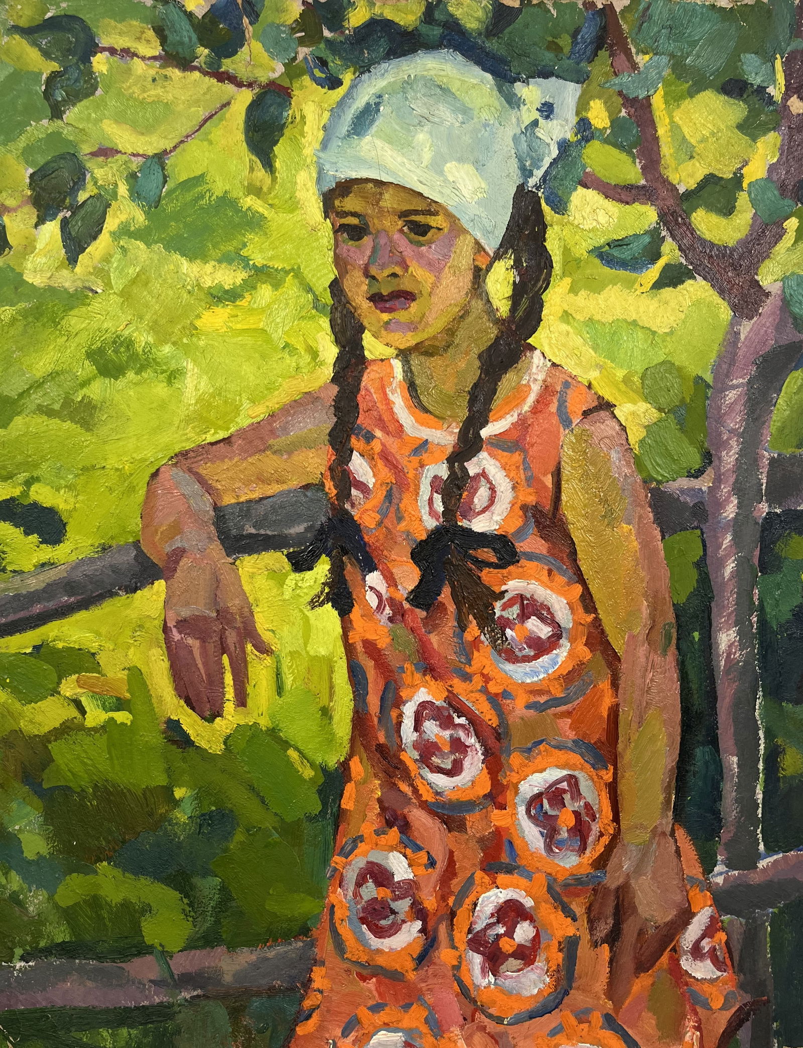 Oil painting Girl in the garden Kostenko: Title: Oil painting Girl in the garden Kostenko Description: 96Duk Painter: Kostenko Size: 78x62,5 cm/30,71x24,60 inches Components: oil, cardboardOriginal painting from our collection ERA: Short