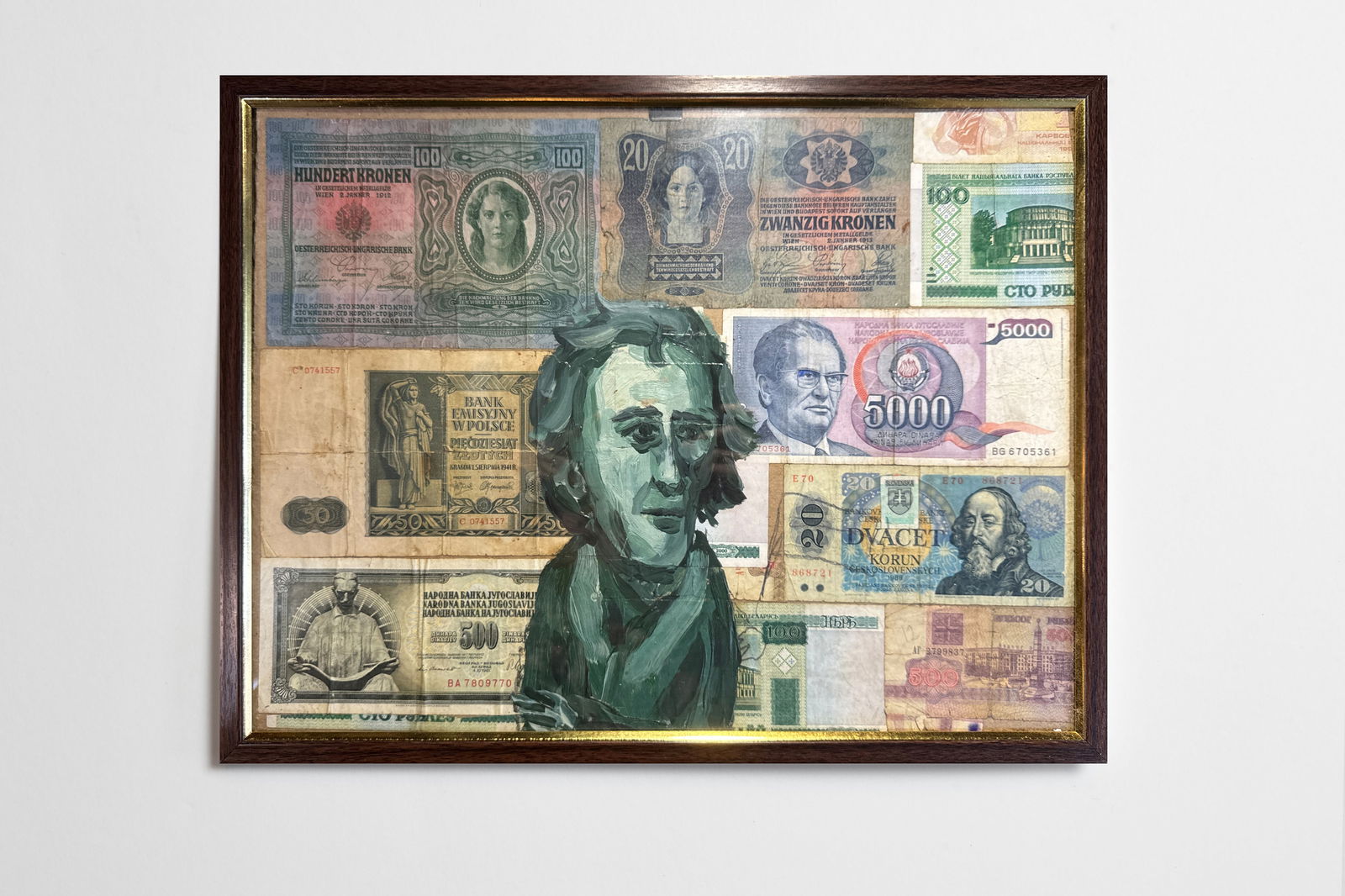 Oil painting with frame monetary collage K. Leonid - 2