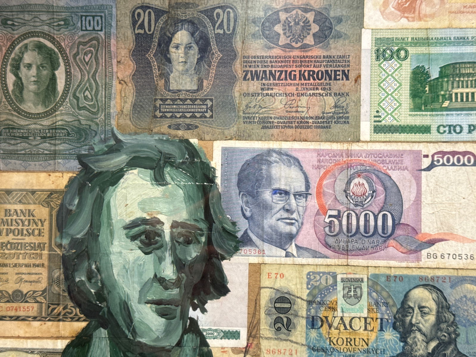 Oil painting with frame monetary collage K. Leonid - 4