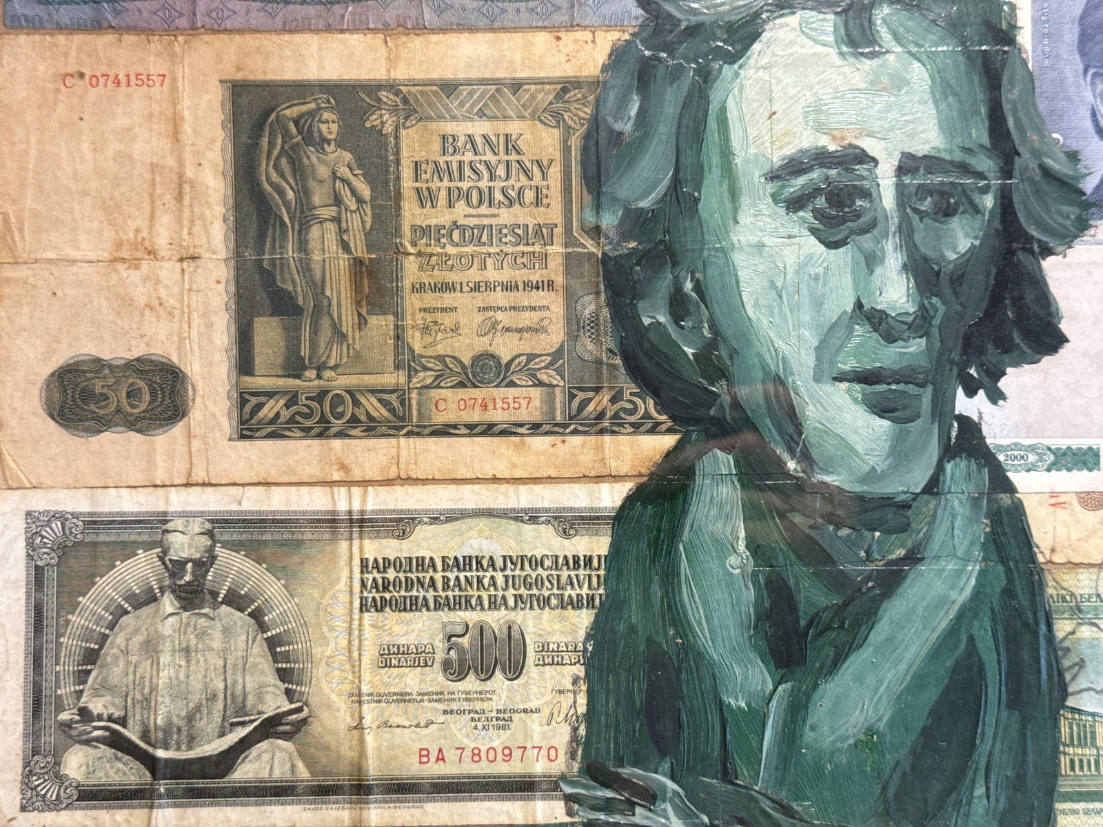 Oil painting with frame monetary collage K. Leonid - 6