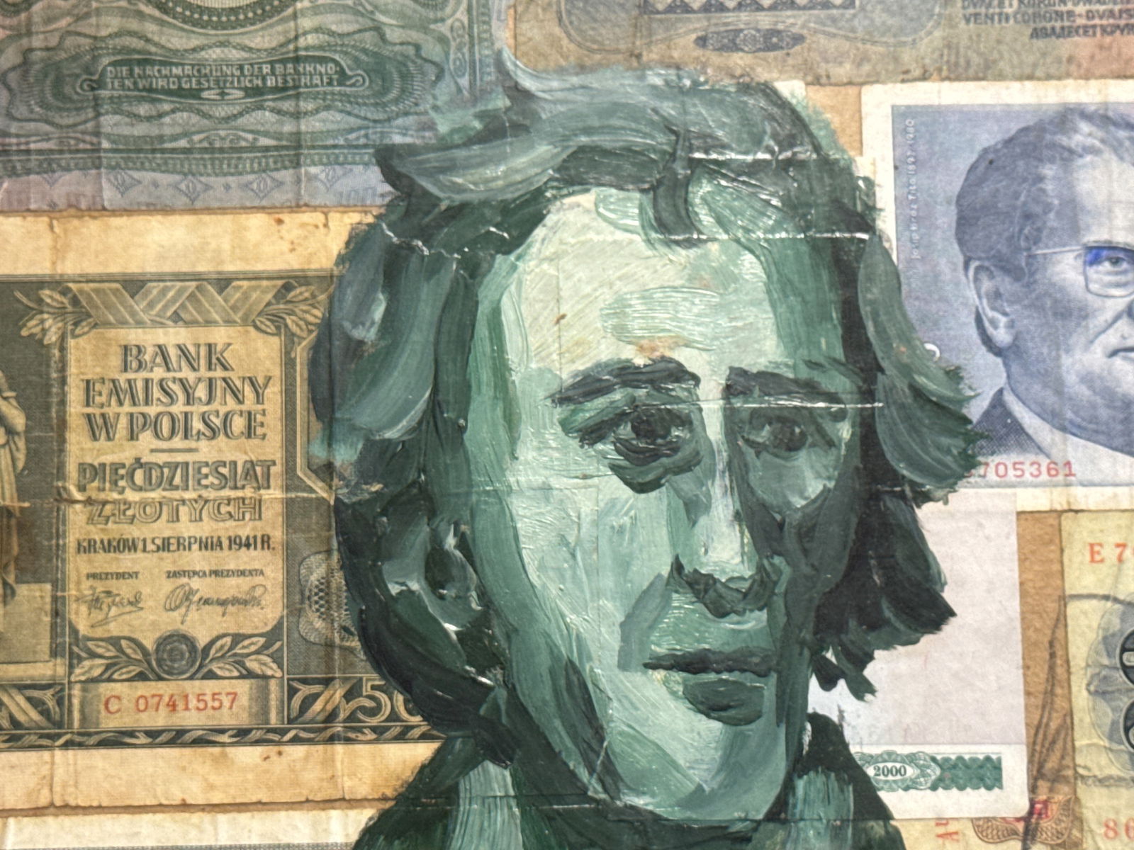 Oil painting with frame monetary collage K. Leonid - 7